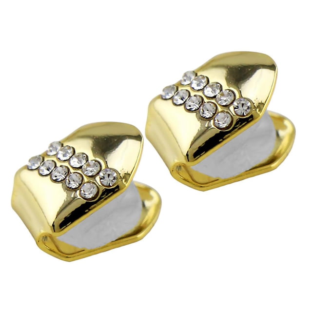 2x Parrillas De Dientes De Halloween De Una Sola Parrilla De Cristal Chapado En Oro De 18 Quilates Oro Sunnimix Tapa de dientes chapada en oro de 18 quilates