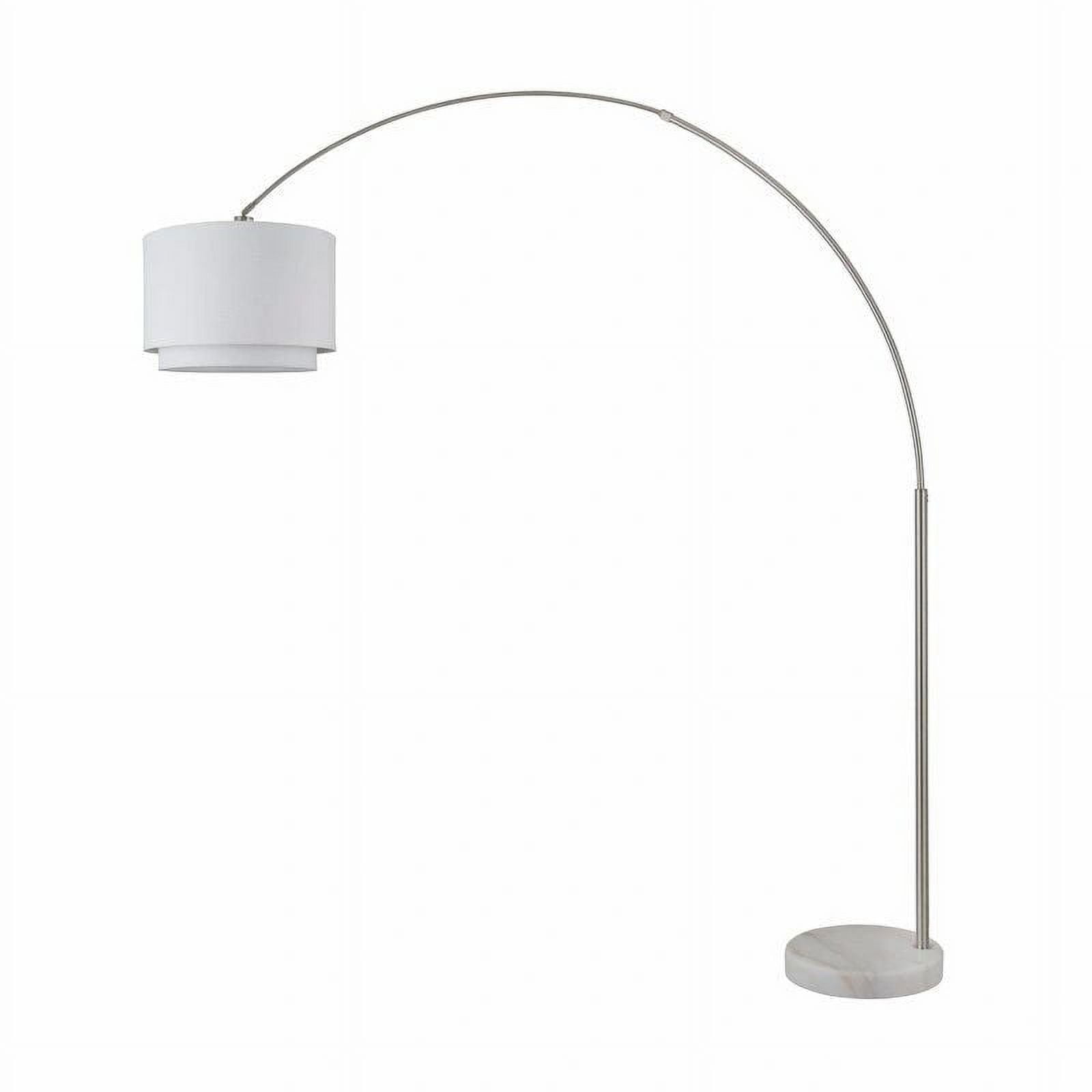 FC Design 81" Adjustable Height Arched Floor Lamp with White Double Drum Shade and White Marble Base