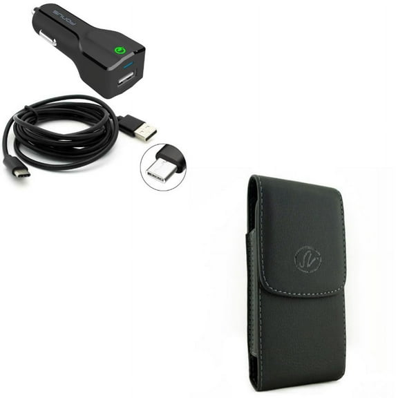Black Leather Case w 24W USB Adaptive Fast Car Charger N4R Compatible With Google Pixel 3a XL