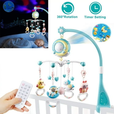 Baby Musical Crib Mobile with Projection Function and Night Light,Hanging Rotating Rattles and Remote Control Music Box,Toy for Infants 0-18 Months with Remote Control
