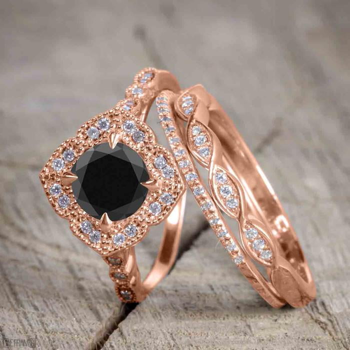 rose gold black diamond wedding ring