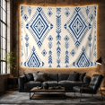 thumbnail image 6 of Blue Floral Diamonds in Open Ivory Columns, Dramatic Boho for Home Decor Lovers, Geometric Wall Art, Housewarming Gift, Tapestry Wall Hanging for Studio and Living Room, 6 of 7