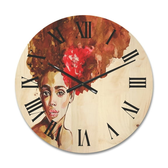 Designart 'Portrait of Young African American Woman II' Modern Wood Wall Clock
