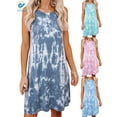 thumbnail image 1 of Deago Robe Courte Décontractée Teinture sur Nœuds pour Femmes Col Rond Sans Manches T-Shirt Ample Robe d'Été de Plage (Marine, m), 1 of 9