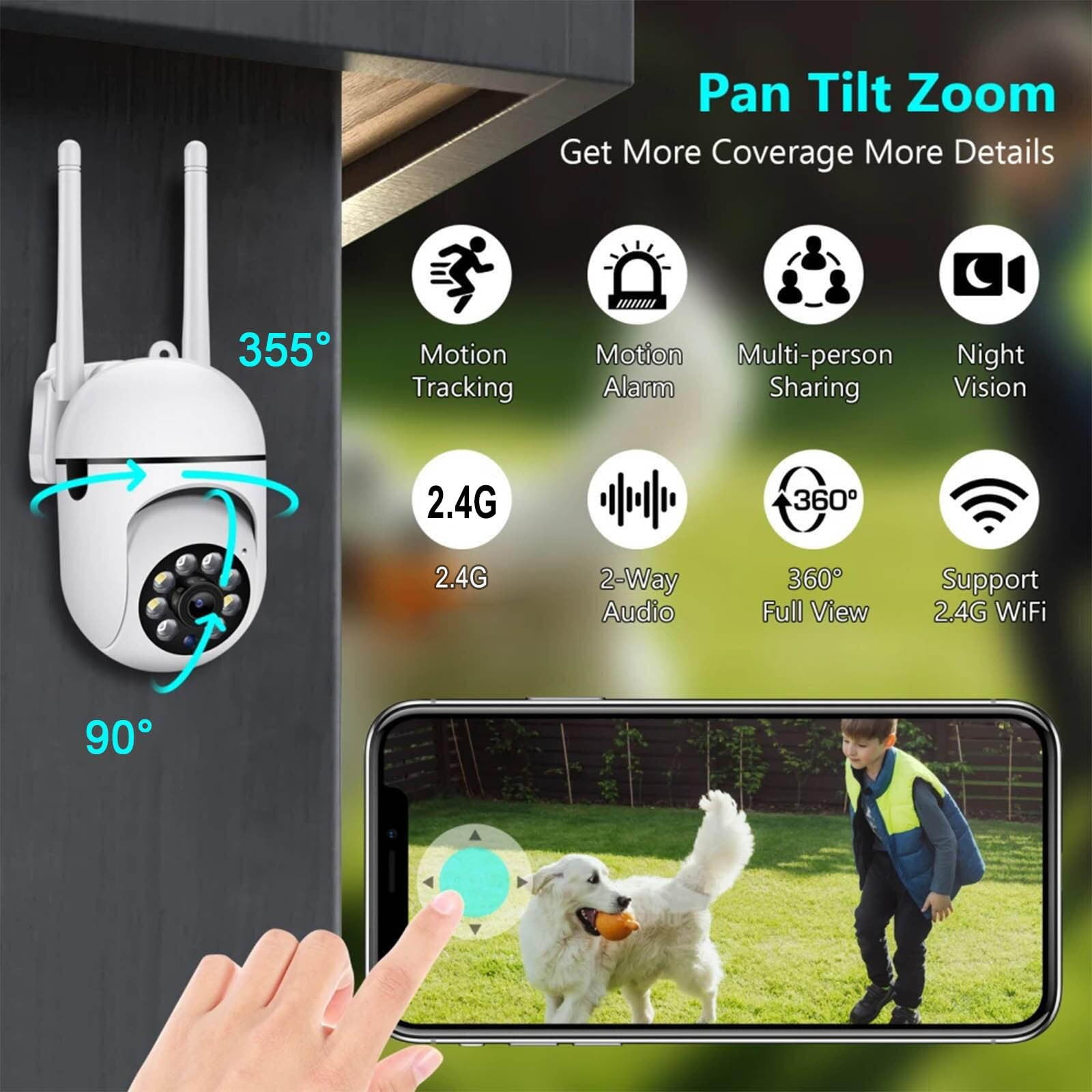 360° Wireless Security Camera – 1080P, 2.4GHz WiFi, Pan/Tilt