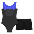 thumbnail image 4 of LiiYii Girls 2 Piece Gymnastics Dance Leotard Shorts Outfits Tumbling Unitard Sleeveless Sport Royal Blue&Black 10, 4 of 5