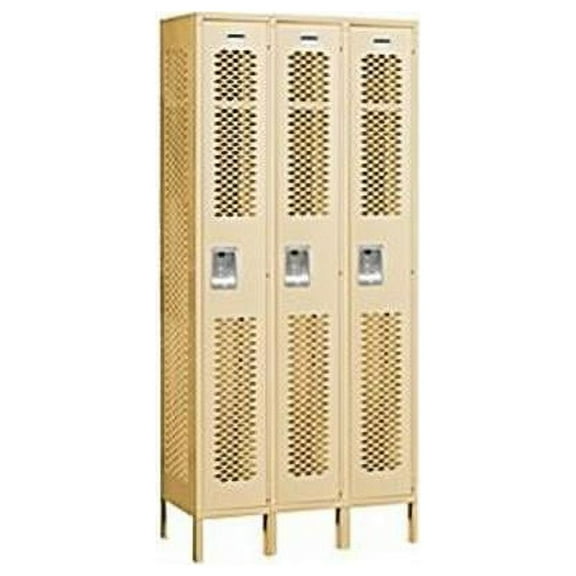 Salsbury Industries Vented Metal Locker - Single Tier - 3 Wide - Tan - Assembled