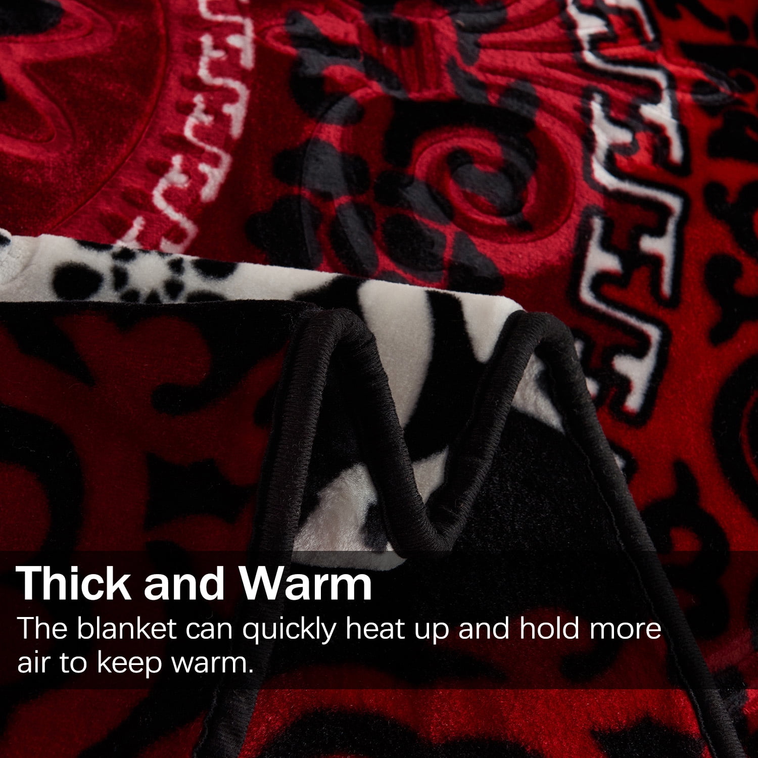 Heavy Thick Fleece Blanket King Size, 9lbs,1 Ply Silky Soft Warm Flower Embossed Raschel Winter Blanket, Minky Soft Plush Blanket for Sofa Bed, 85"x95", Black & Red