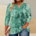 thumbnail image 2 of 3/4 Length Sleeve Womens Tops Dressy Casual Plus Size Blouses Gradient Large V-neck Three Quarter Sleeve Solid Color (Size:L-5XL), 2 of 5