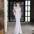 thumbnail image 5 of Vestido de novia largo de un solo hombro para brindis, vestido de cola de pez ajustado para banquete de agradecimiento, vestido de exhibición de modelos de autos de boda, 5 of 5