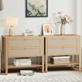 thumbnail image 4 of Rattan Night Stand Set of 2, Boho Night Stand with 2 Rattan Drawers, Large Bedside Table Side Table with Open Storage Shelf, Farmhouse Nightstand for Bedroom Living Room, 4 of 9