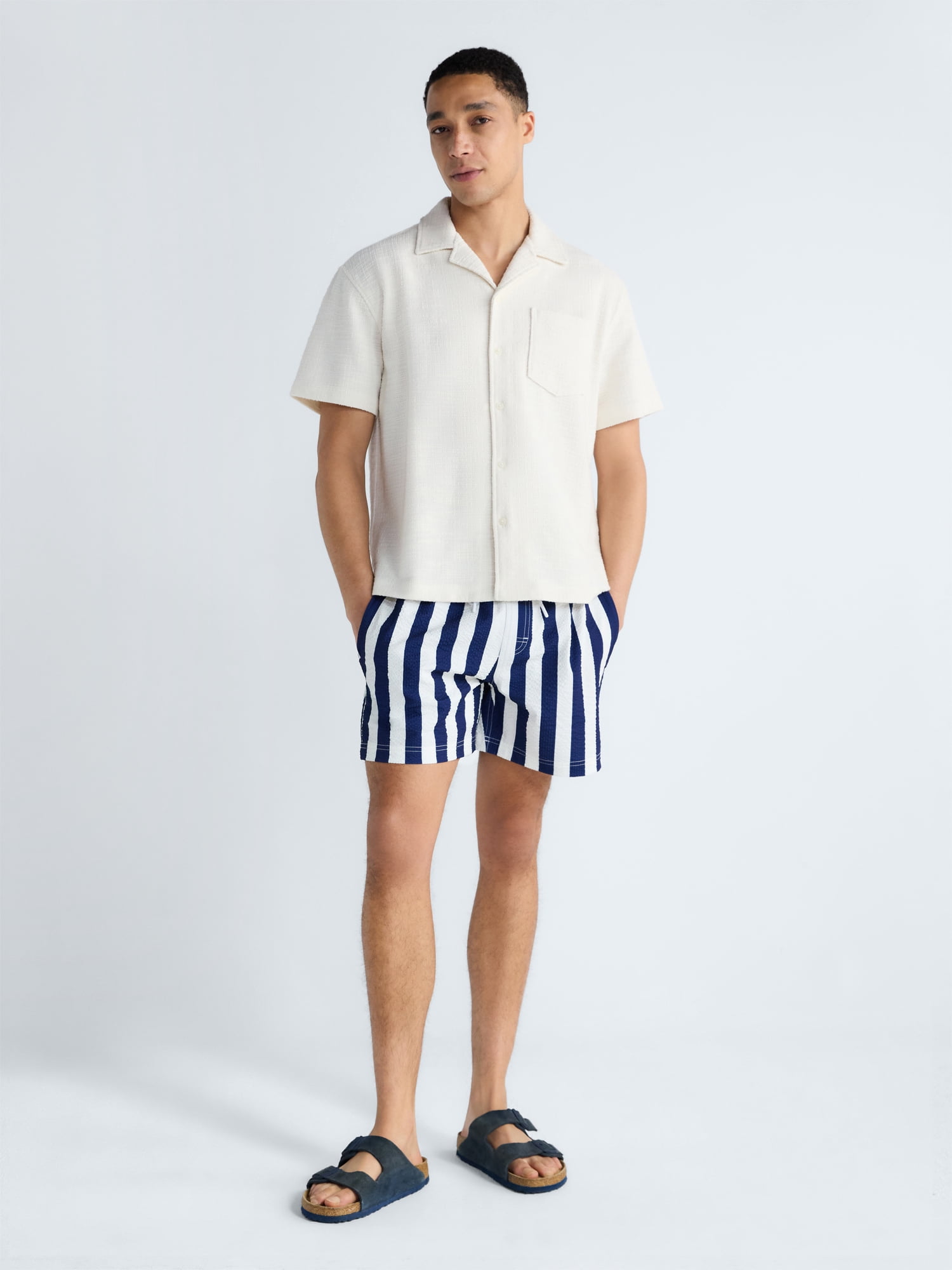 Free Assembly Men's Swim Stretch Seersucker Board Shorts, 5" Inseam, Sizes S-3XL