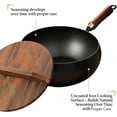 thumbnail image 3 of Uncoated Thick Iron Pot, Hand Hammered Uncoated Cast Iron Wok Pan for Healthy Cooking, Traditional Japanese Cast Iron Cookware Deep Frying Pot for Stir Fry, Gas Electric Induction, 3 of 7