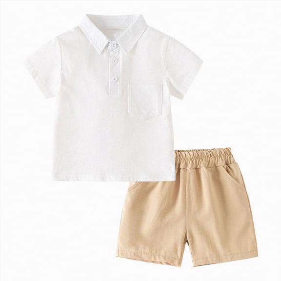HCNTES Toddler Baby Boy Outfit Sets Kid Summer Clothes Short Sleeve T-shirt Elastic Waist Shorts 2 Piece Short Set Summer Pjs For 2t 3t 4t 5t 6t 7t 8t Children(G-Beige,3-4 Years)