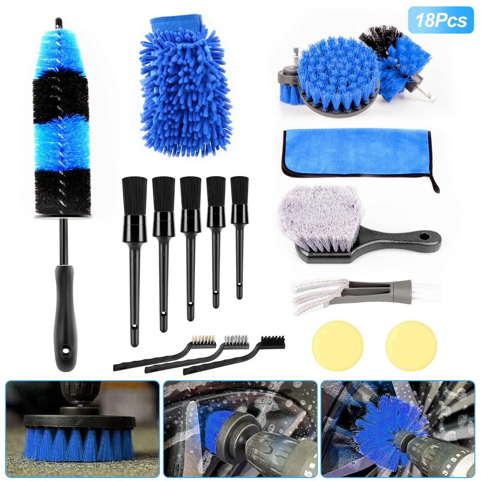 120Pc Car Cleaning Kit Interior Detailing Wash Brushes Drill