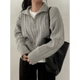 thumbnail image 5 of Women'S Sweaters Fall Winter Quarter Zip Long Sleeves Casual Ribbed Cable Knit Pullover Gray One size, 5 of 9
