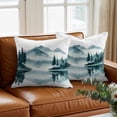 thumbnail image 3 of Abstract Green Mountain Throw Pillow Cover Lake Fog Landscape Painting Cotton Linen Cushion Cover Throw Pillow Case with Invisible Zipper for Couch Sofa Bed Chair Car 16x16 Inch, 3 of 14