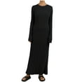 thumbnail image 2 of Qetyuw Long Sweater Dress for Women Ribbed Knit Long Sleeve Crew Neck Dresses Casual Comfy Slim Fit Fall Dress, 2 of 7
