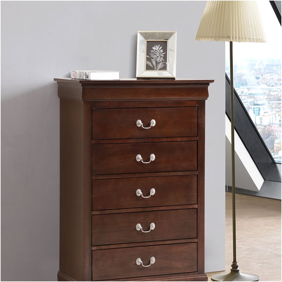 JERFIT 5-Drawer Cappuccino Chest, Traditional Storage Dresser with Dovetail Drawers for Bedroom, Living Room, Hallway