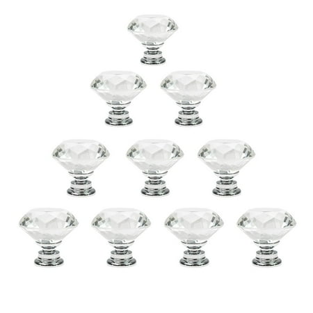 - 10 Pcs Crystal Glass Cabinet Knobs 30mm Diamond Shape Drawer Kitchen Cabinets Dresser Cupboard Wardrobe Pulls Handles