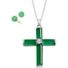 Jade Green Cross Pendant With Square Cz