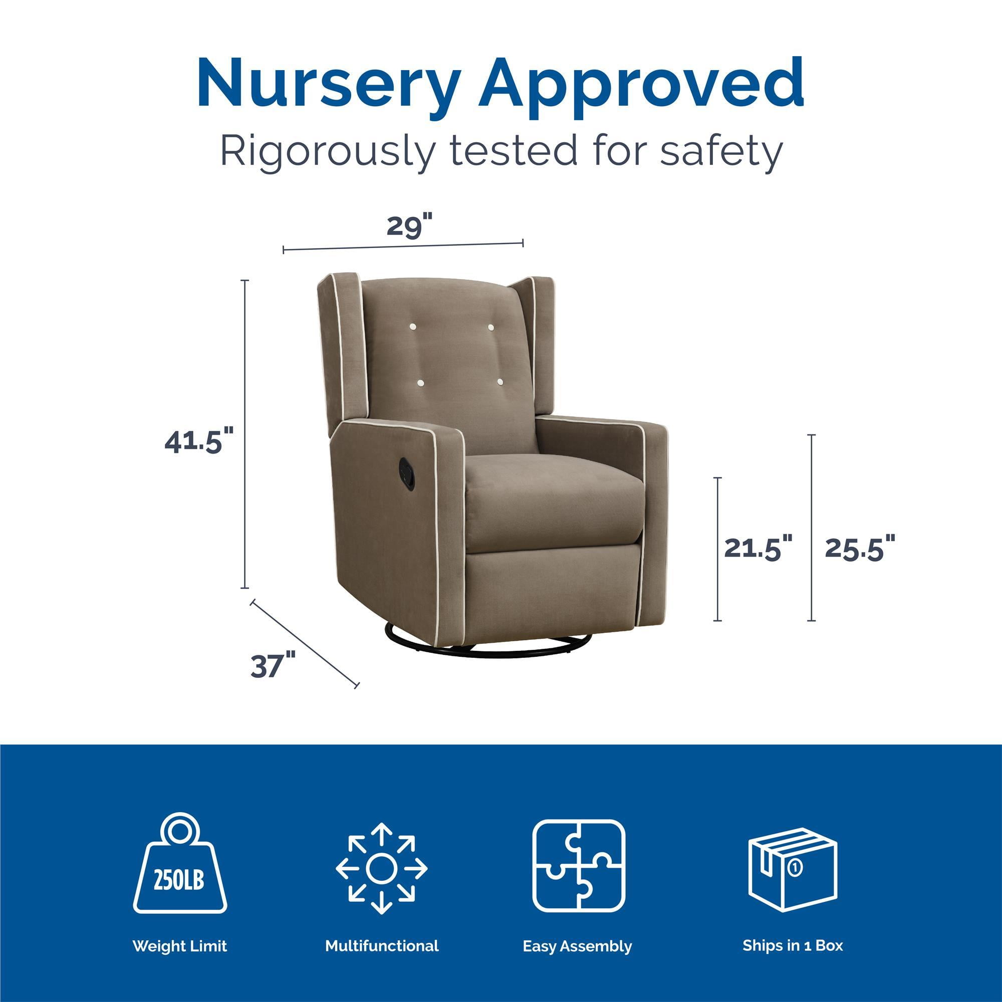 Baby Relax Mikayla 4-in-1 Nursery Swivel Glider Rocker Recliner