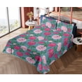 thumbnail image 4 of Ambesonne Floral Vintage Fitted & Flat Sheet with Shams 4 Pcs Set, Colorful Peony Bloom, King, Rose Magenta Slate Blue, 4 of 5