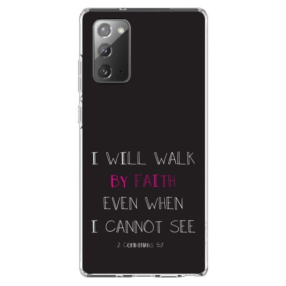 DistinctInk Clear Shockproof Hybrid Case for Galaxy Note 20 ULTRA (6.9" Screen) - TPU Bumper, Acrylic Back, Tempered Glass Screen Protector - 2 Corinthians 5:7 - Walk By Faith Even When I Cannot See