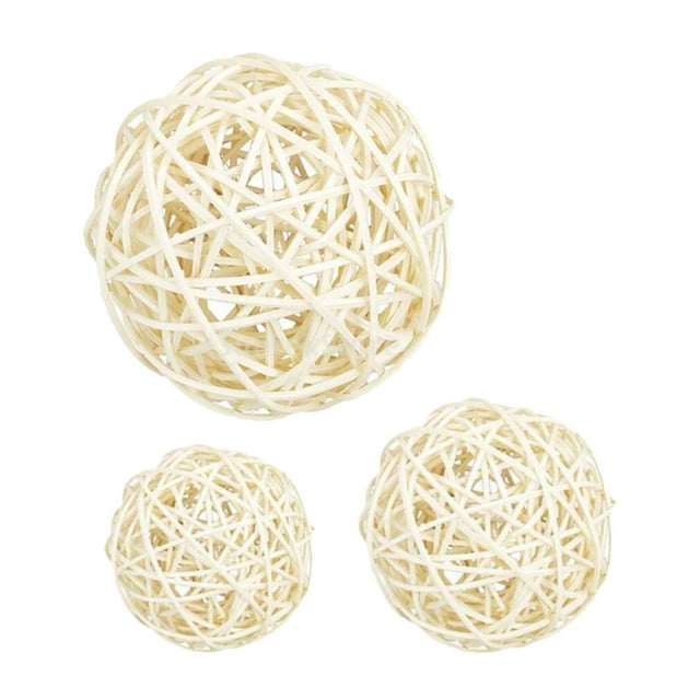 3 x Bolas colgantes de mimbre de ratán Esferas decorativas Relleno de jarrón Adorno DIY para 10cm 7cm 6cm