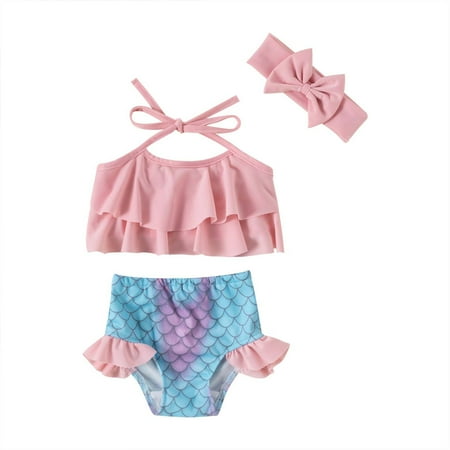 

IROINNID Toddler Girls 3PCS Beach Tankinis Bathing Suit With Hat
