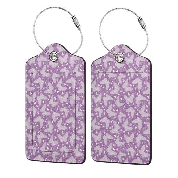 Naloa Purple Butterflies Floral Luggage Tag for Suitcase Leather Baggage Tag with Stainless Steel Loop Privacy Cover for Women Men Girls-1