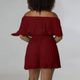 thumbnail image 6 of YeJammarp Chiffon Flowy Short Jumpsuits Womens Dressy Casual Off The Shoulder Pleated Romper Shorts with Belt Summer (2XL, Wine), 6 of 6