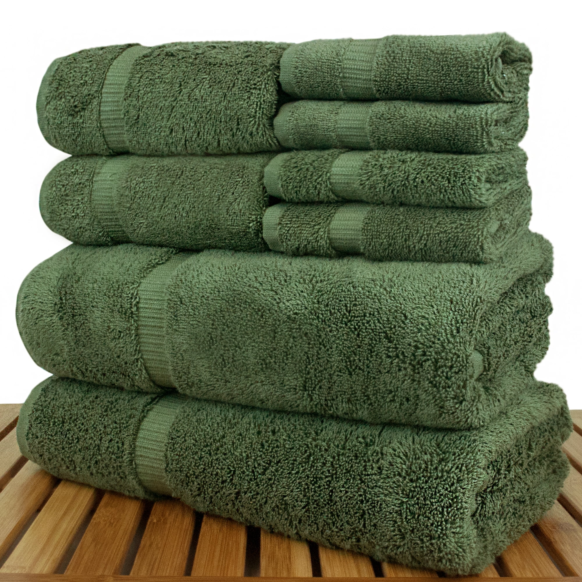 BC BARE COTTON Luxury Hotel & Spa Quality, Highly Absorbent 100% Turkish Cotton, 750+ GSM, Eco Friendly Towel, Dobby Border Towels, 2 Bath Towel, 2 Hand Towel, 4 Washcloths (8 Piece, Moss)