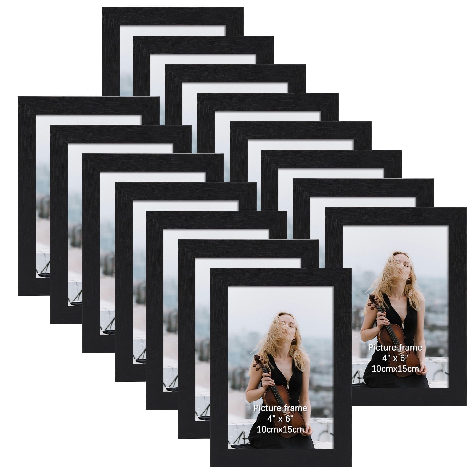 4x6 Picture Frames Set of 15,Multi Black 4 by 6 Wooden Photo Frame for Wall or Tabletop Display
