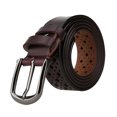 thumbnail image 1 of INSPIRE CHIC Unisex Hollow Leather Belts Rectangle Pattern with Alloy Buckle Width 1 1/4' Dark Brown 110cm, 1 of 6