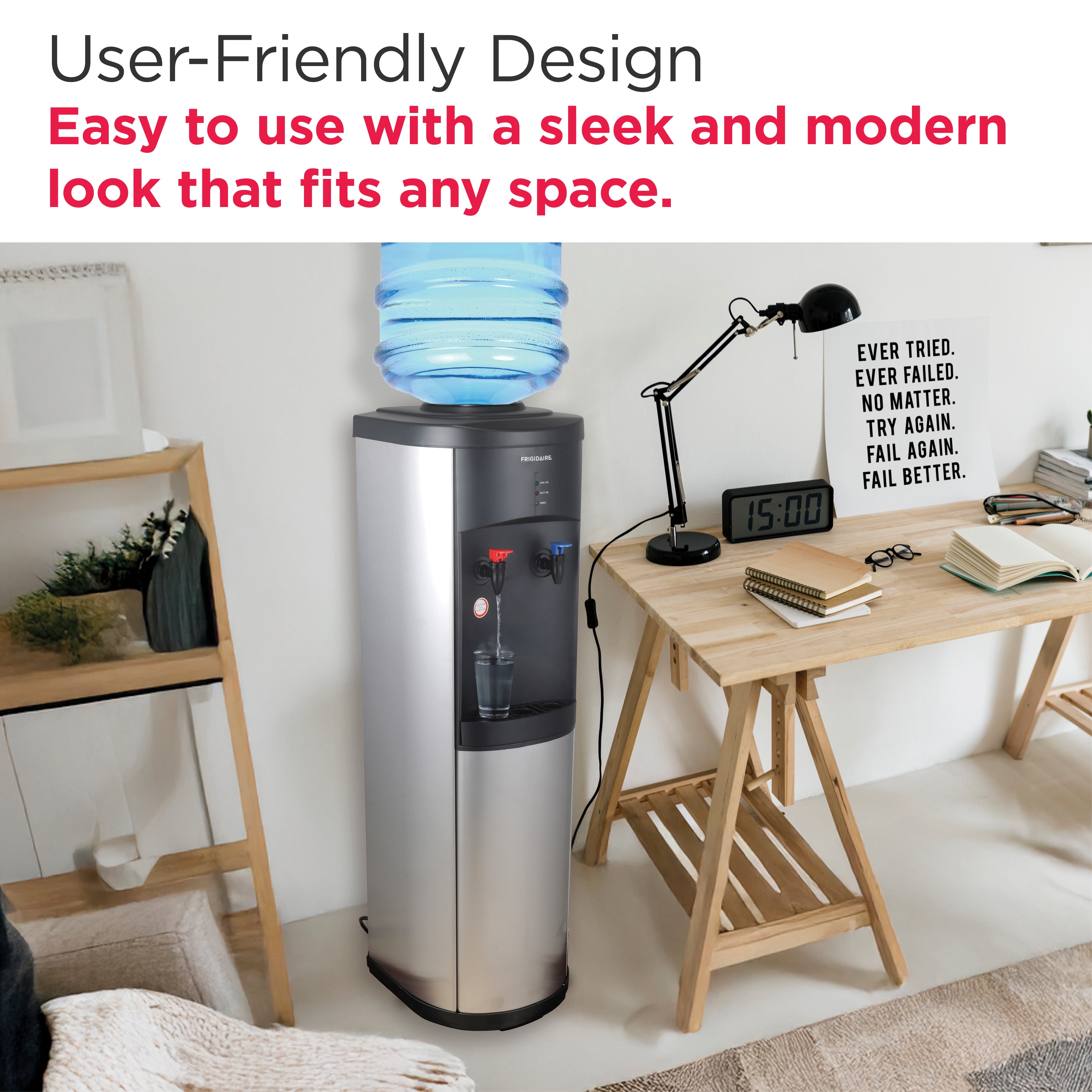 Frigidaire Top Load Hot & Cold Water Cooler Dispenser, Fits 3 and 5 Gallon Bottles, Stainless Steel