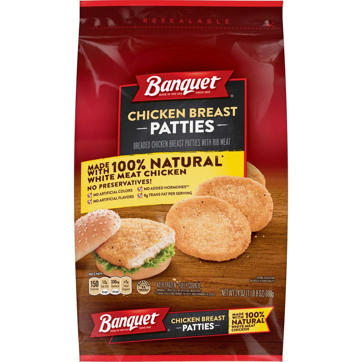 (8 Pack) Banquet Chicken Breast Patties, 24oz.