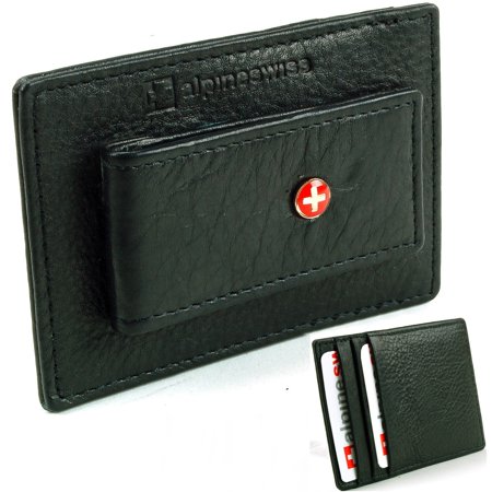 Bill Holder Wallet - Alpine Swiss Mens Leather Money Clip Wallet Slim Card Case Up to 15 Bill Holder Black One Size