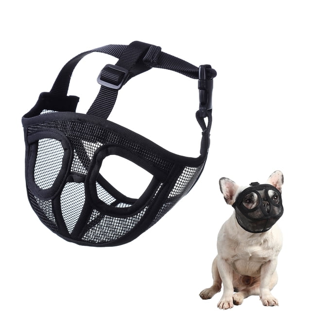 Bozal de perro de hocico corto Bozal de bulldog Malla transpirable ajustable para entrenami Tomshoo Grande