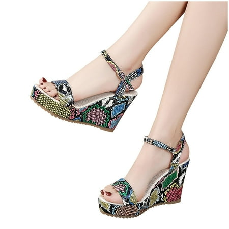 

Saving Clearance! Mixpiju Casual Sandal Ladies Wedge Sandals Women s Fish Mouth Wedges Shoes Wedge Heel Buckle High Heels Luxury Sandals Multicolor