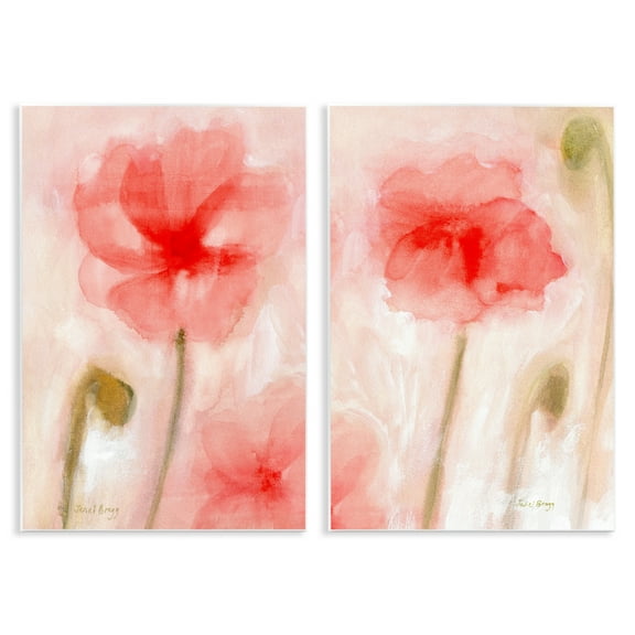 Stupell Industries Beautiful Coral Poppy Blossom Plants & Flowers Painting Unframed Art Print Wall Art, 10 x 15, Set of 2