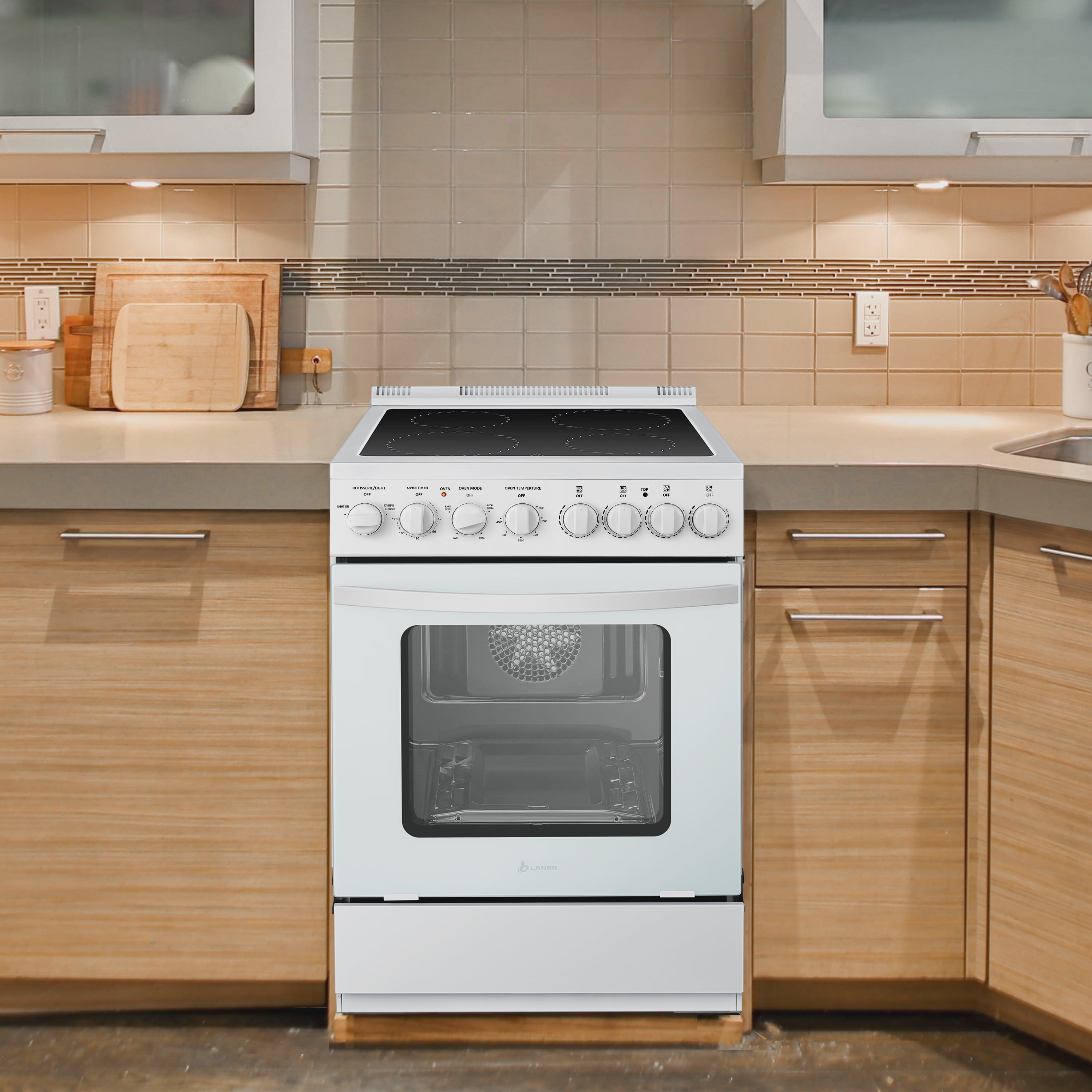 Lanbo 24 in 2.9 CU ft Freestanding Electric Range with Rotisserie and True Convection Oven and Timer