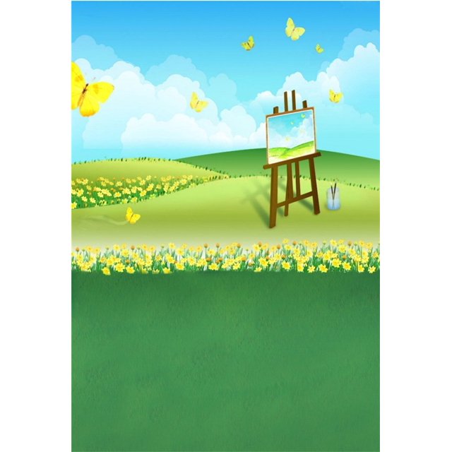 EREHome Polyester Fabric 5x7ft Girl Photography Studio Backdrop Toddler Photo Shoot Background Spring Cartoon Flower Easel Butterfly Floret Sky Green Floor Child Kid Artistic Portrait Abstract Scene Video Props Digital
