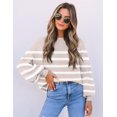 thumbnail image 4 of Women's 2026 Fall Fashion Turtleneck Long Sleeve Striped Ribbed Knit Loose Pullover Sweater Tops, 4 of 15