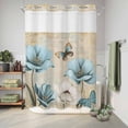 thumbnail image 6 of No Hook Shower Curtain, Spring Flowers Shower Curtains for Bathroom with See Through Top Window, Vintage Rustic Tulips Floral Butterfly Khaki Waterproof & Washable Bath Curtain Extra Long 72"x84", 6 of 9
