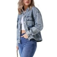 thumbnail image 4 of INSPIRE CHIC Women's Oversized Denim Button Down Chest Flap Pockets Jean Jacket S Gray Blue, 4 of 6