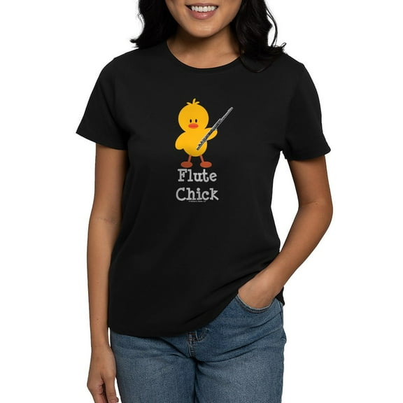 CafePress - Flute Chick Women's Dark T Shirt - Women's Traditional Fit Dark T-Shirt