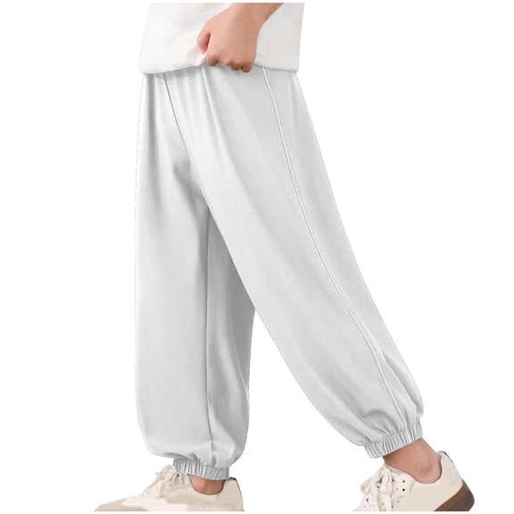 QIbmong Joggers for Teen Boys Elastic Waist Loungewear Kids Casual Lightweight Breathable Summer Trousers(14-15 Years,Gray)