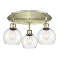 Innovations Lighting  Athens - 3 Light 18" Flush Mount Antique Brass/Clear