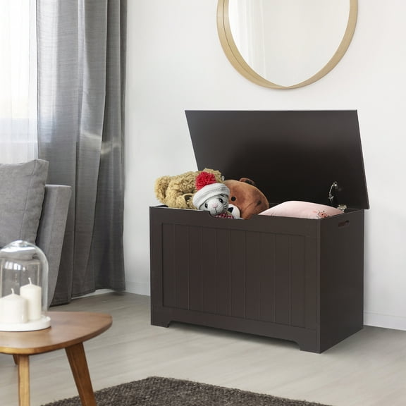 HomGarden 47.93 Gallons Safety Hinged Lid Wood Toy Chest, Brown